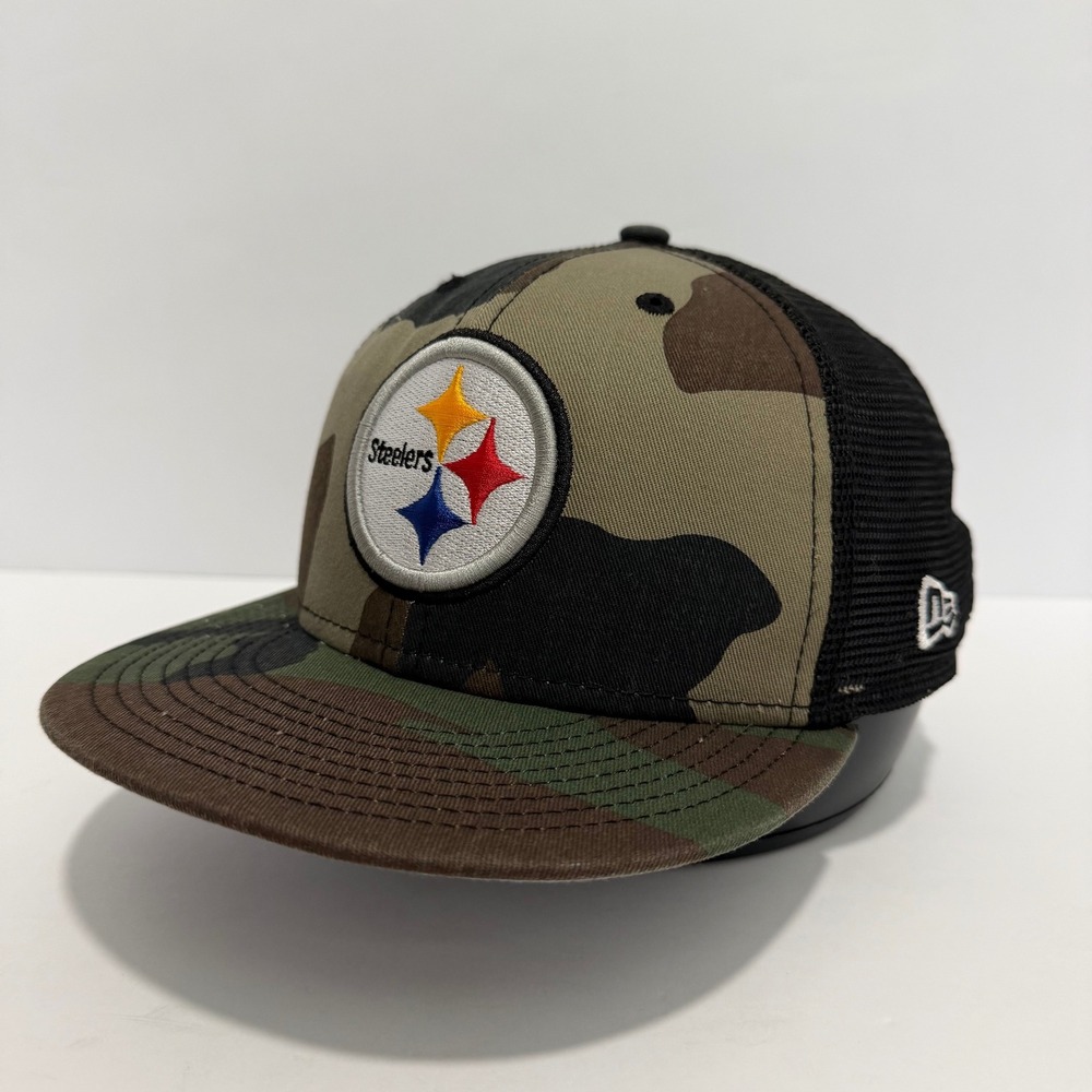 New Era 9FIFTY Pittsburgh Steelers Youth Snapback Hat Camo Black Mesh